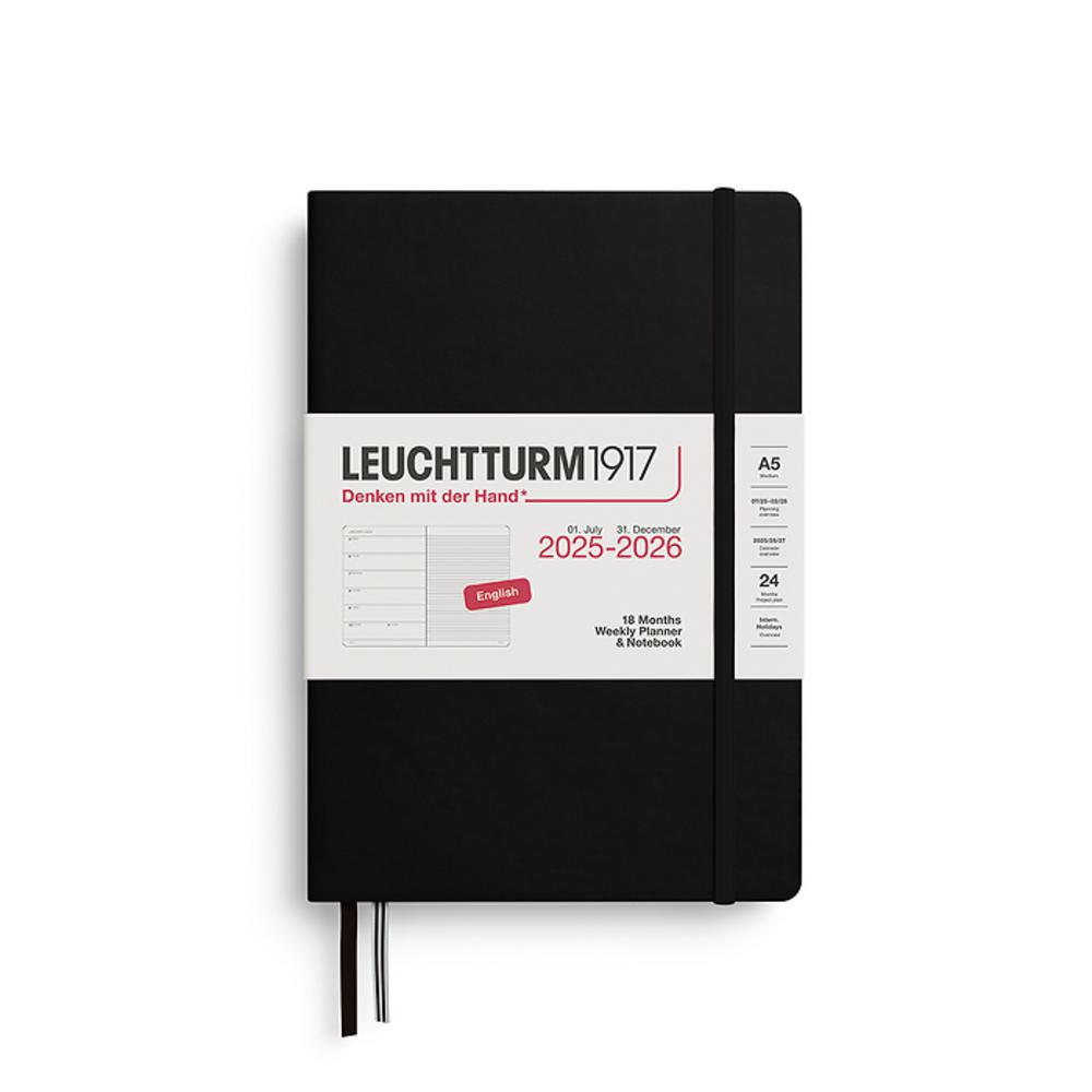 Leuchtturm, Black, Planners, Art & School, 2026, A5, Medium, 18 Month, Weekly, Notebook, 948104